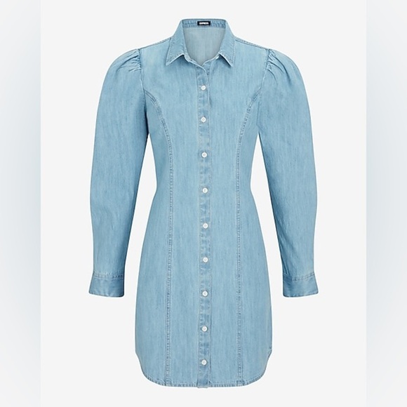 Express Dresses & Skirts - 🔆 Express Denim Puff Sleeve Button Front Mini Shirt Dress, Size XS